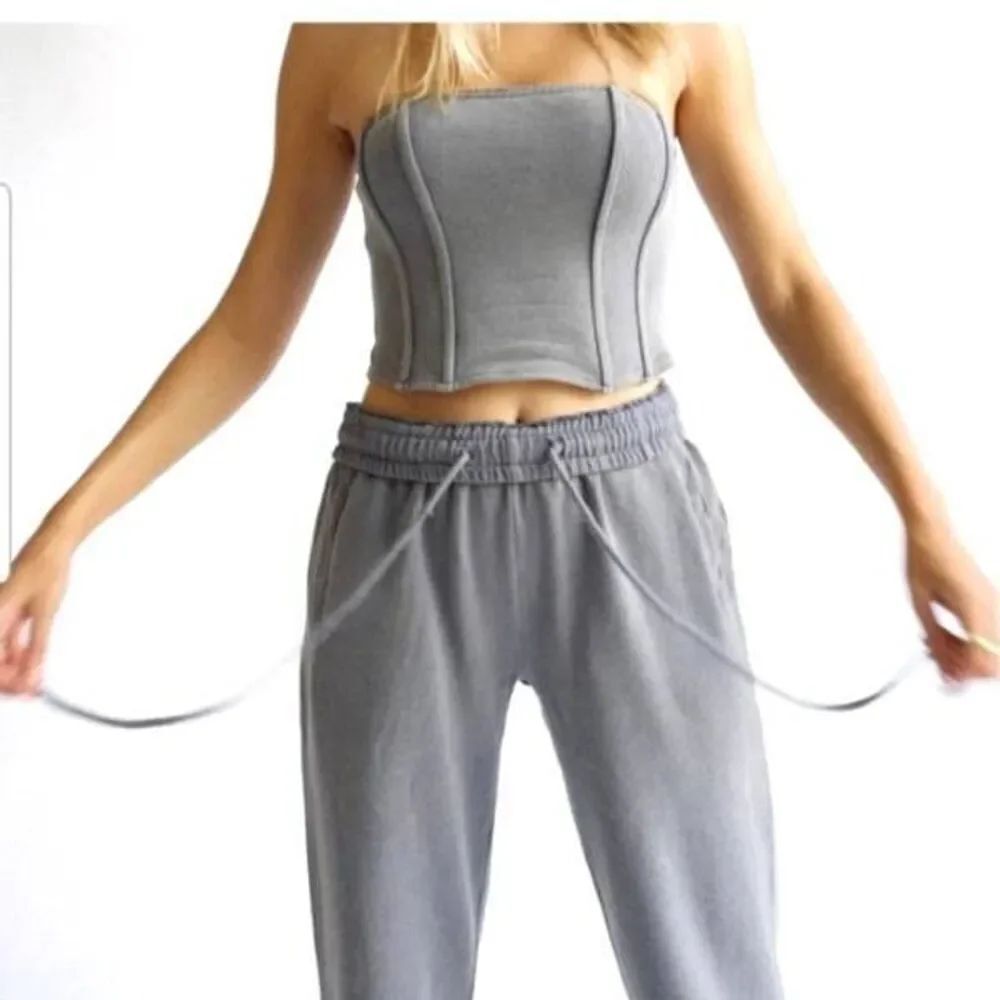 yllw the label corset sweatpants set in distressed grey sz Small